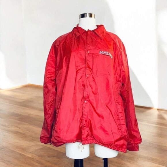 Vintage VTG 90s 80s Poker Windbreaker Bomber Jacket Coat Red L - Picture 2 of 8